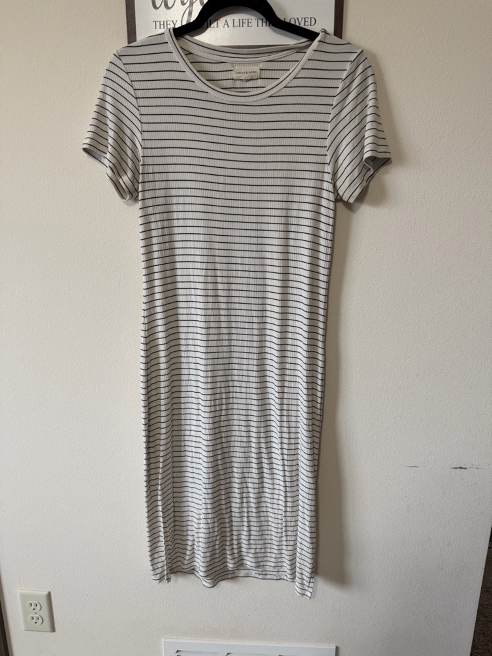 Thread & Supply Cream and Black Striped Short-Sleeve Midi Dress